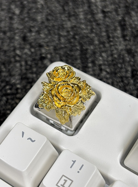 icek原创纯铜镀金国风玫瑰花个性小众键帽十字轴机械键盘专用键帽