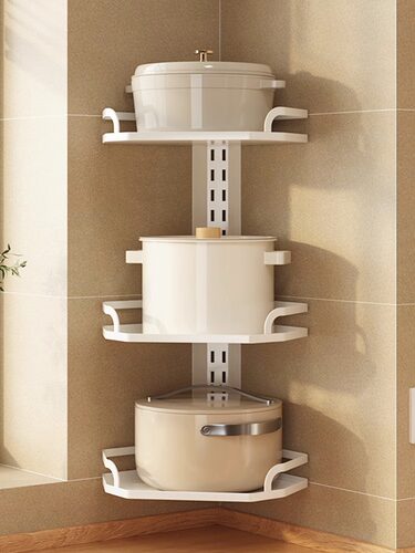 壁挂转角放锅架免打孔可调节强力粘胶厨房家用收纳锅具架子置物架