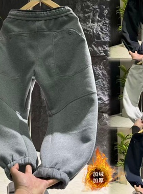 秋冬新款美式休闲痞帅加绒休闲卫裤男士高品质宽松百搭运动束脚裤