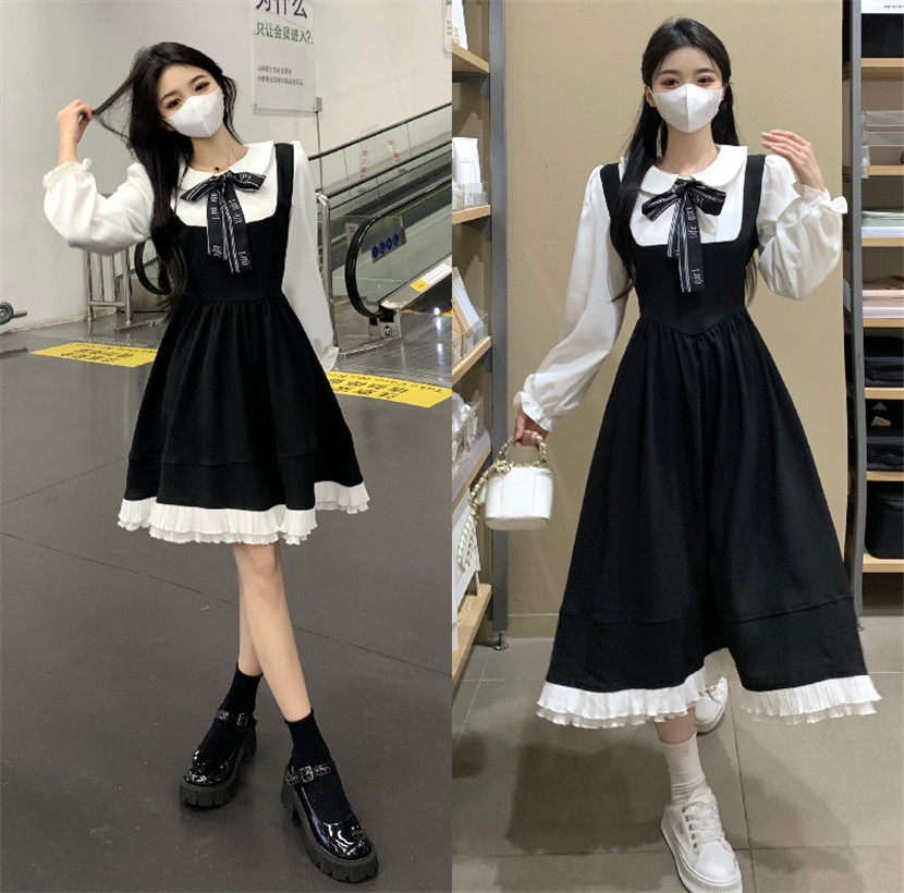 大码女装遮肚子减龄学院风连衣裙女秋季法式甜美裙子胖mm显瘦长裙