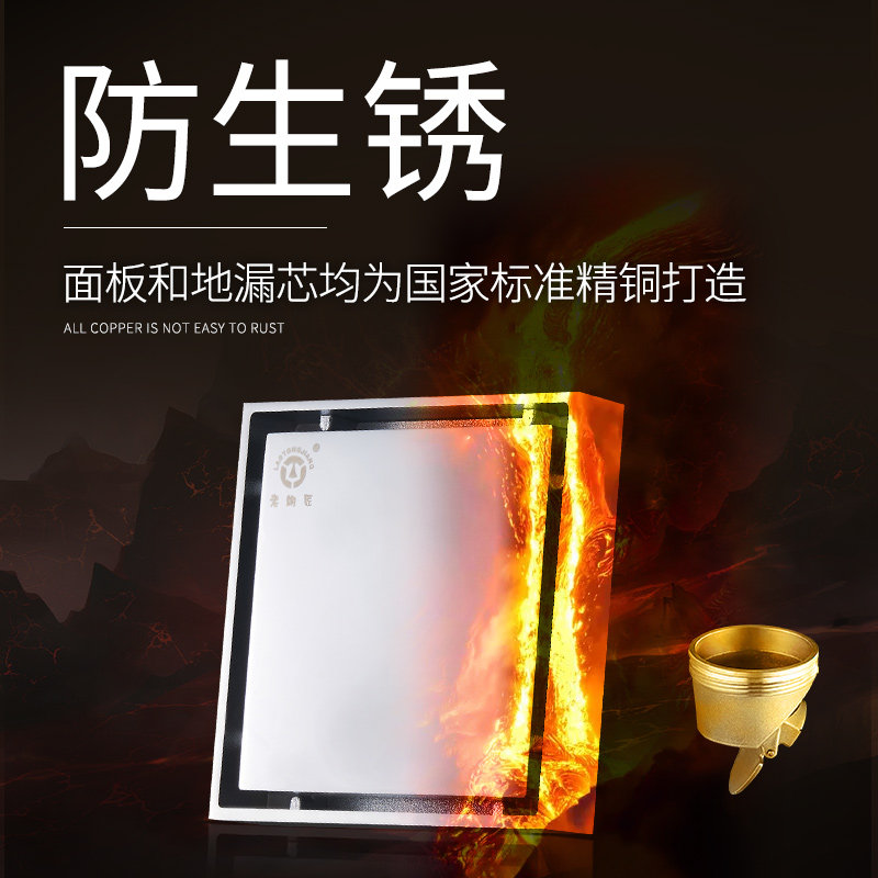老铜匠全铜隐形地漏盖卫生间家用可镶砖方形防堵塞防臭器地漏改造