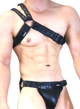 JOCKMAIL性感男士肩带胸带两层复合皮革可拆卸调节尺码左右肩塑身