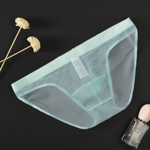 男士网纱纯色透明性感低腰三角裤