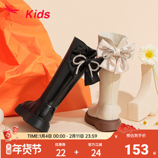 红蜻蜓女童鞋子儿童长筒长靴子2025新款冬季高筒皮靴公主洋气加绒