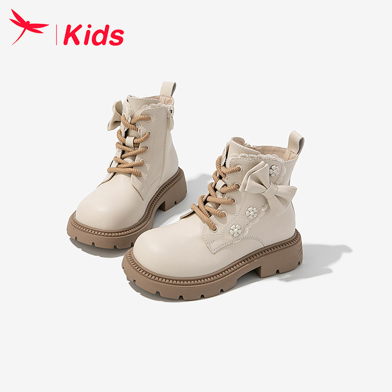 【清仓】红蜻蜓女童鞋儿童马丁短靴子2024新款秋冬款加绒公主皮靴