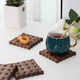 黑胡桃实木饼干杯垫创意可爱桌面实用隔热垫北欧家用咖啡防烫茶垫