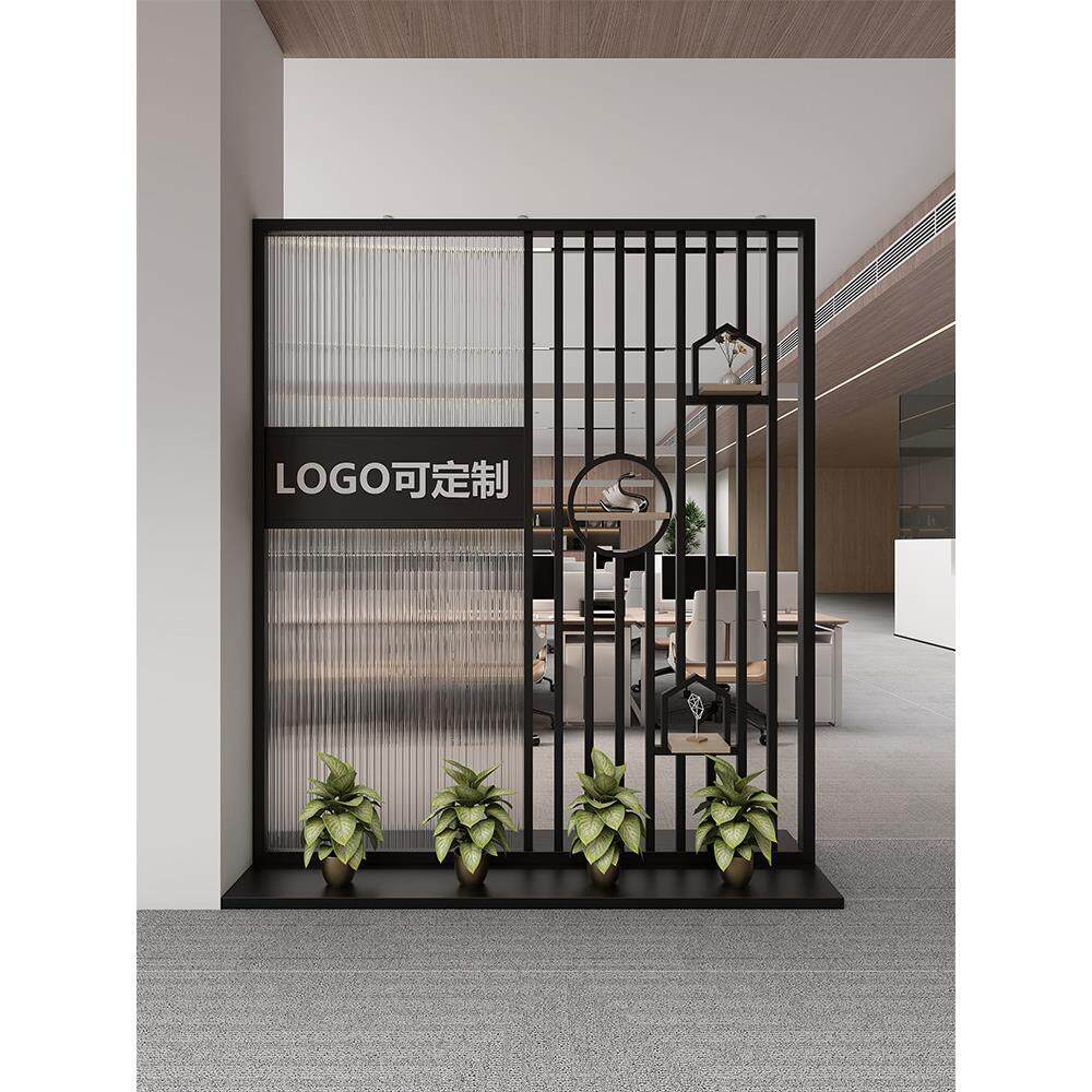 办公室进门现代简约长虹玻璃屏风形象墙隔断公司入户玄关背景墙