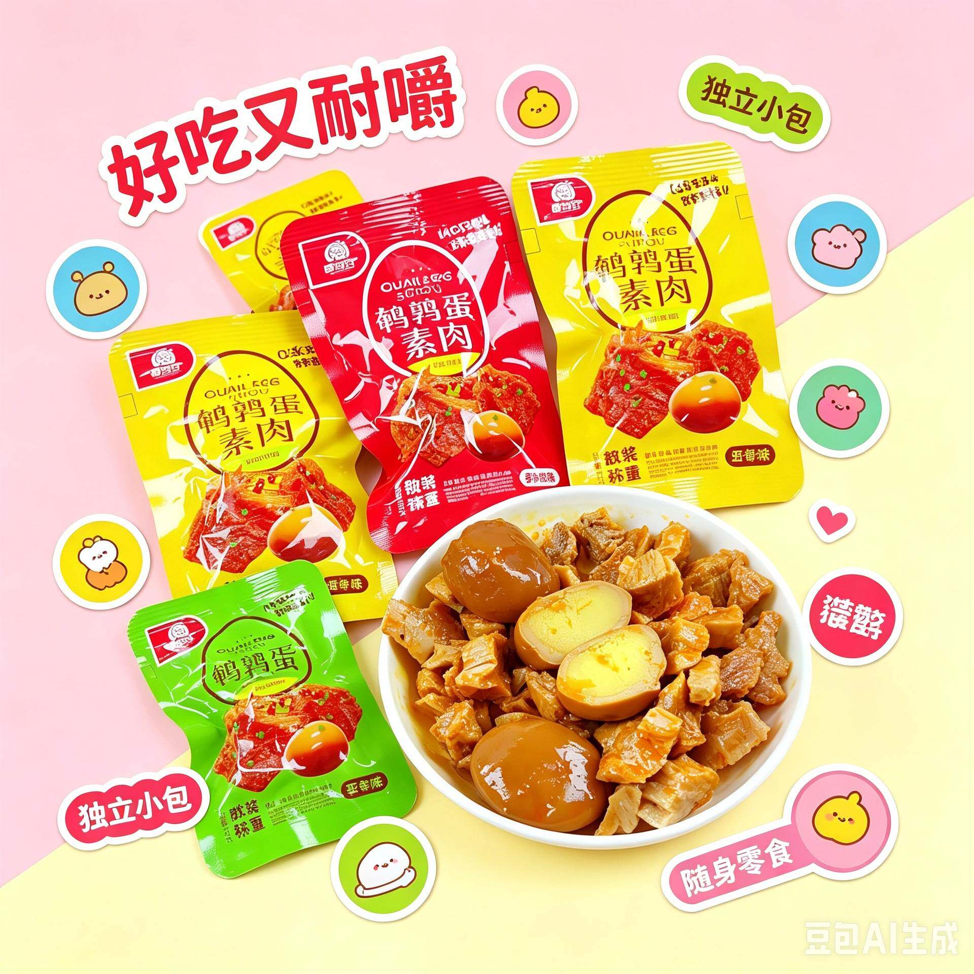 素肉鹌鹑蛋豆干香辣味即食零食真空包装大豆蛋白素肉整箱