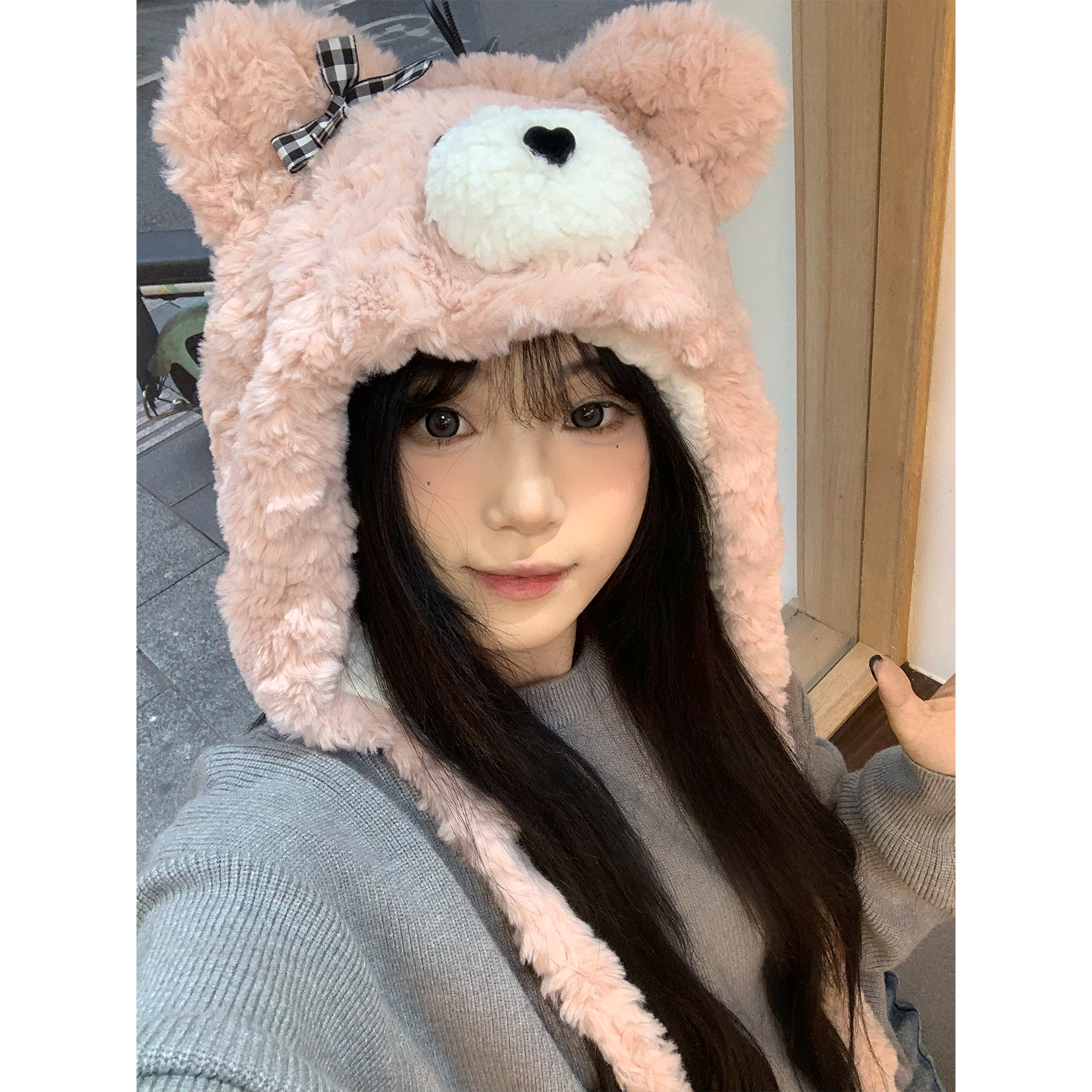 可爱小熊毛绒帽子女款2025新款