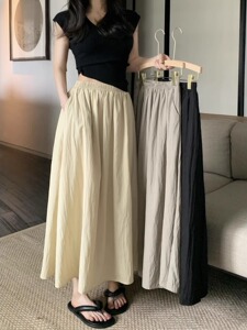 胖mm加大码防晒褶皱中长款半身裙女夏季宽松显瘦遮胯松紧腰A字裙