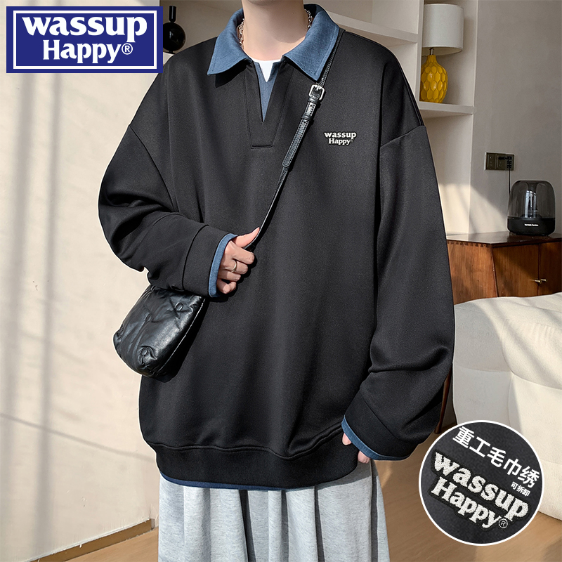 WASSUPHAPPY假两件翻领卫衣男士