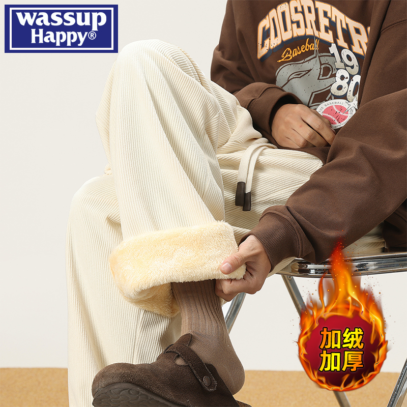 WASSUPHAPPY超厚羊羔绒棉裤男士