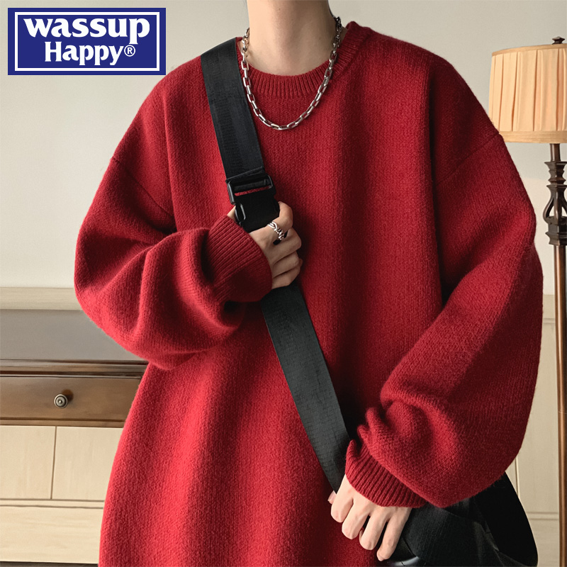 WASSUPHAPPY冬季保暖圆领毛衣男