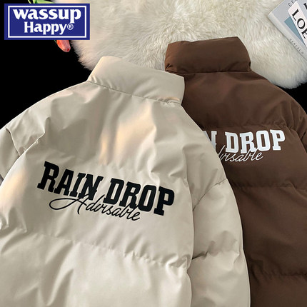 wassup happy美式棉服男冬季新款羽绒棉衣加厚情侣棉袄保暖外套潮