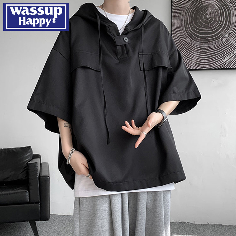 WASSUPHAPPY夏季连帽短袖t恤男