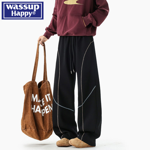 WASSUPHAPPY美式明线休闲卫裤男