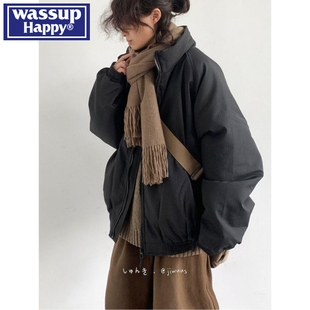 wassup happy日系复古美拉德立领棉衣男冬季潮牌宽松休闲棉服外套