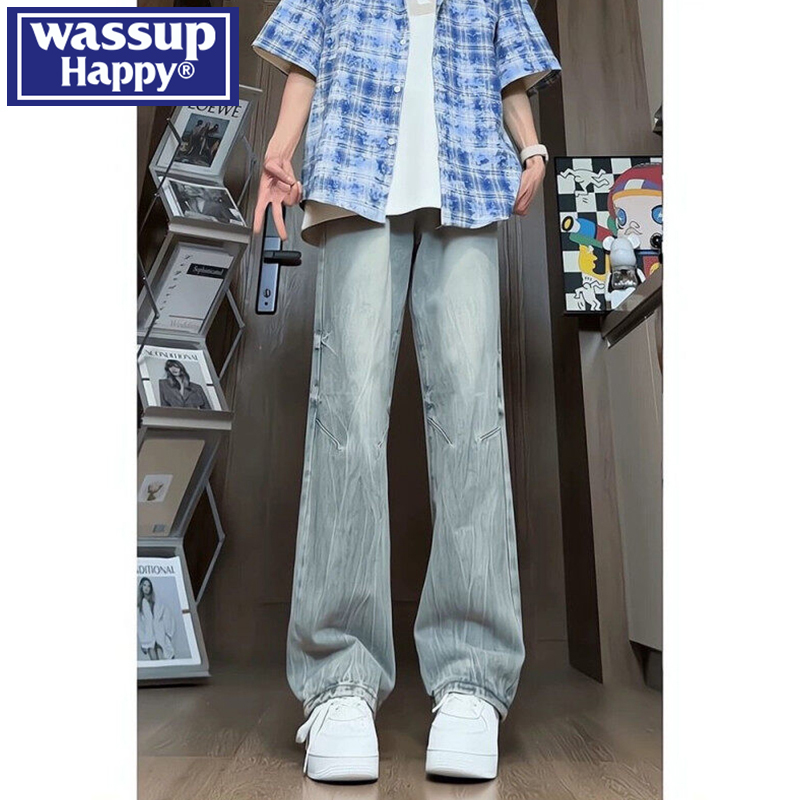 WASSUPHAPPY秋季直筒牛仔裤子男