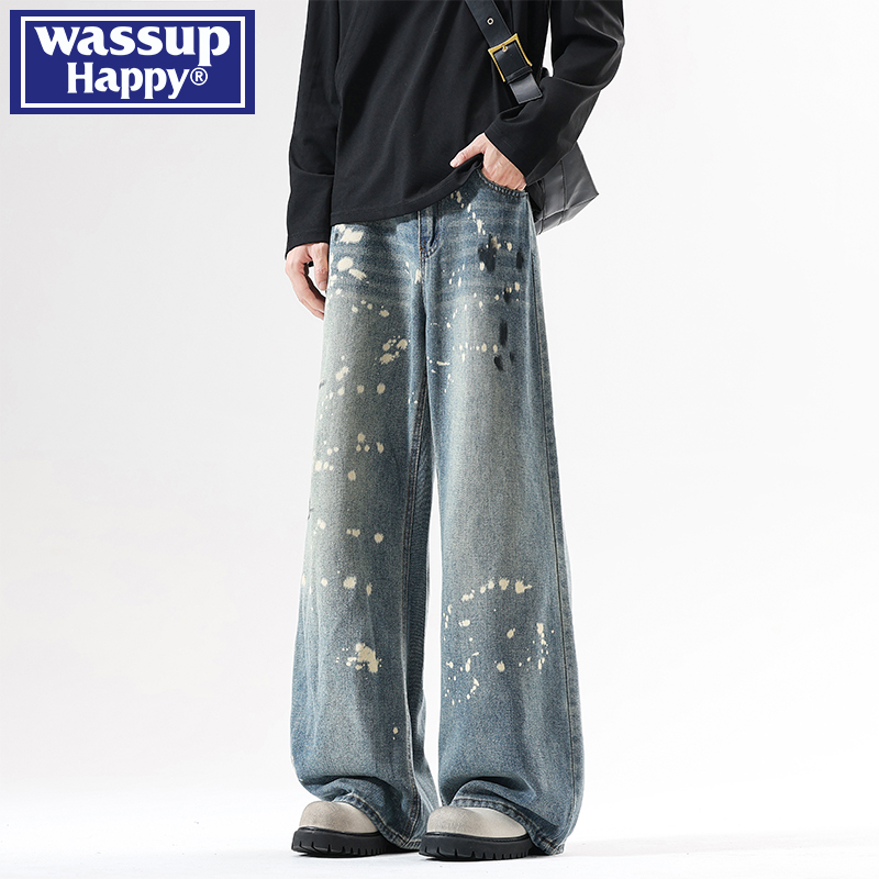 WASSUPHAPPY秋冬直筒牛仔裤子男