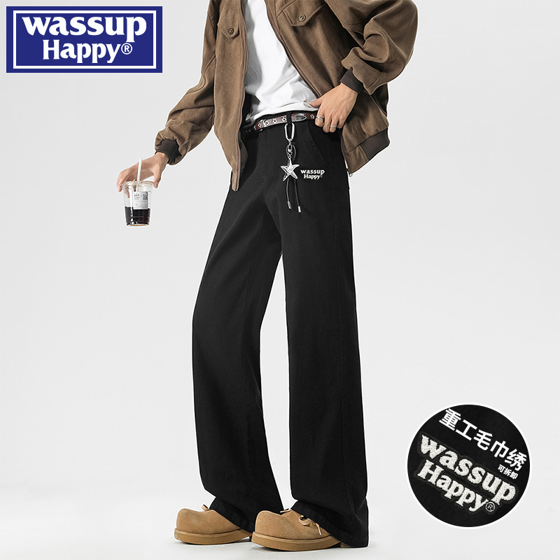 WASSUPHAPPY秋季直筒牛仔裤子男