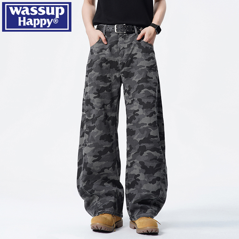 WASSUPHAPPY秋季迷彩直筒裤子男