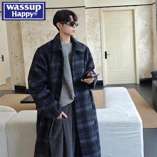 春秋季 wassup happy小香风格 子毛呢大衣男士 外套 高级感复古中长款