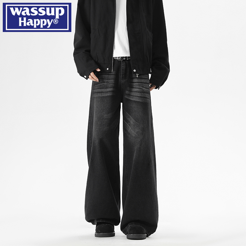 WASSUPHAPPY秋冬直筒牛仔裤子男