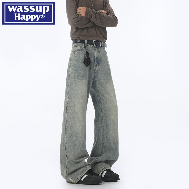 WASSUPHAPPY复古水洗牛仔裤子男
