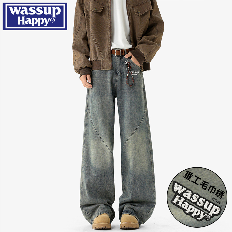 WASSUPHAPPY秋冬直筒牛仔裤子男