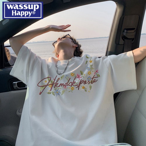 WASSUPHAPPY花卉印花短袖t恤男