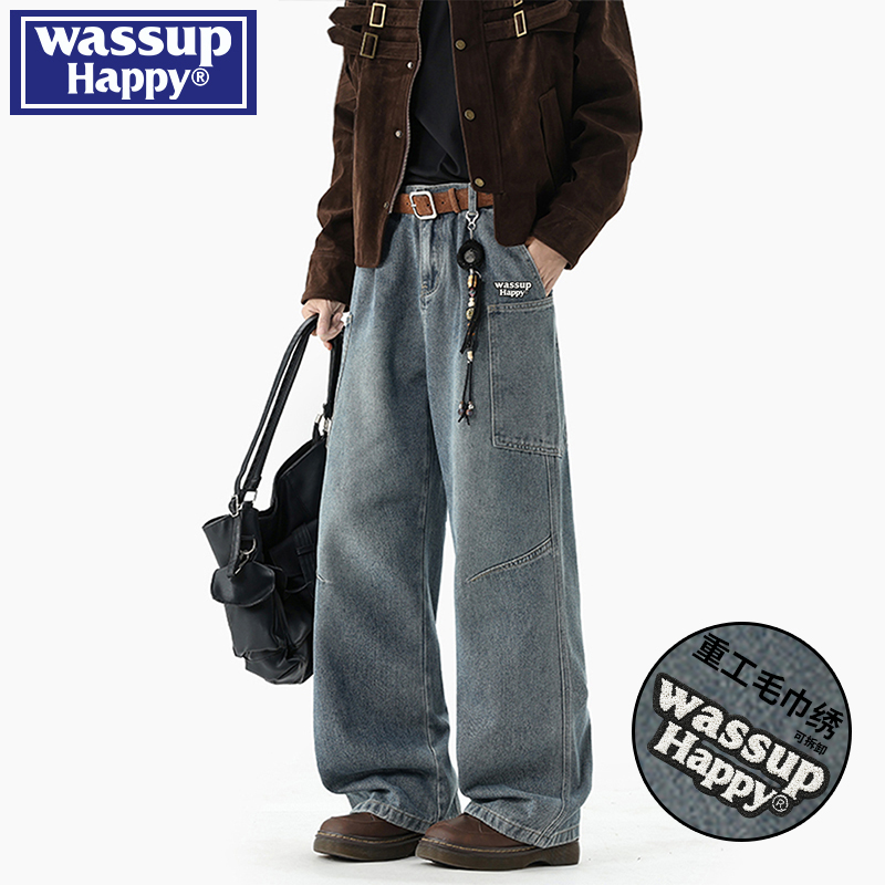 WASSUPHAPPY大口袋工装牛仔裤子
