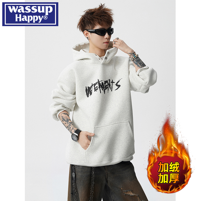 WASSUPHAPPY字母印花连帽卫衣男