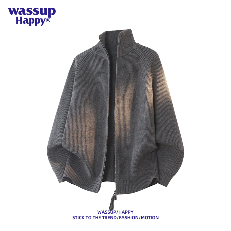 WASSUPHAPPY立领拉链针织开衫男