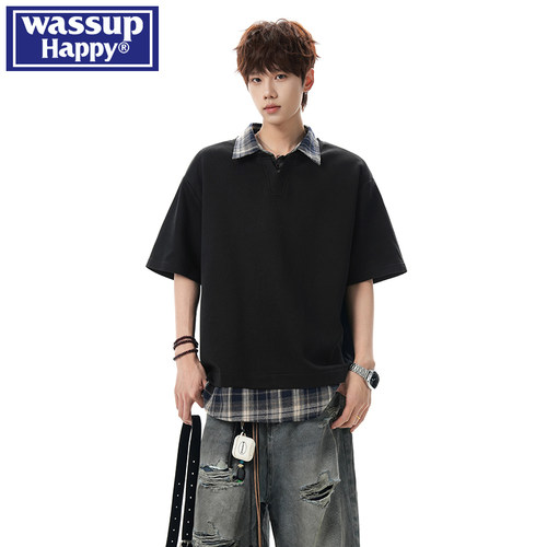 WASSUPHAPPY假两件翻领短袖男士