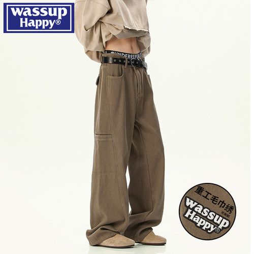WASSUPHAPPY秋季直筒牛仔裤子男