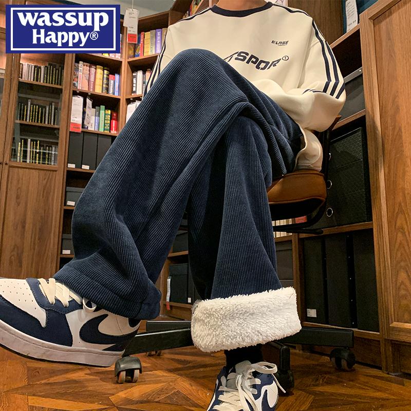 WASSUPHAPPY羊羔绒裤子男秋冬季