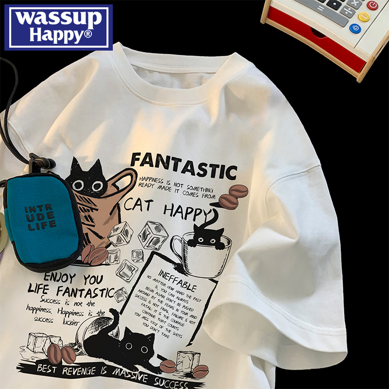 WASSUPHAPPY夏季纯棉短袖t恤男