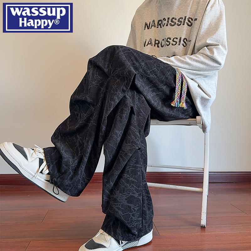 WASSUPHAPPY春秋直筒休闲裤子男