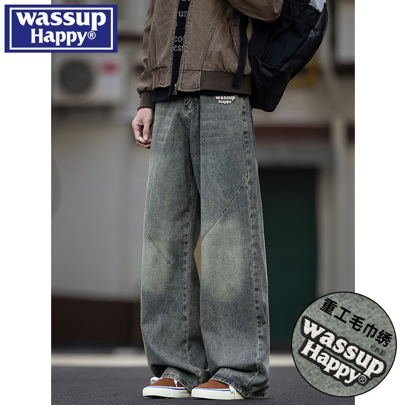 WASSUPHAPPY秋冬直筒牛仔裤子男