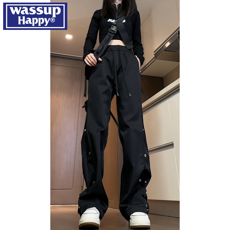 wassuphappy秋冬直筒休闲裤子男