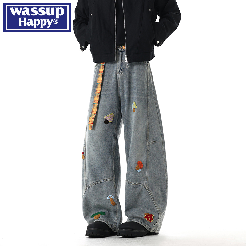 WASSUPHAPPY冬季直筒牛仔裤子男