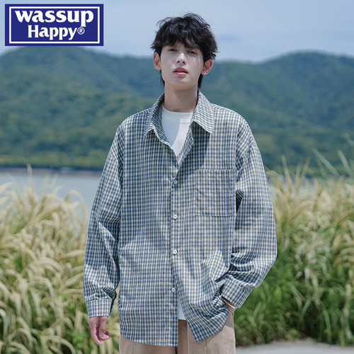 WASSUPHAPPY春秋翻领长袖衬衫男