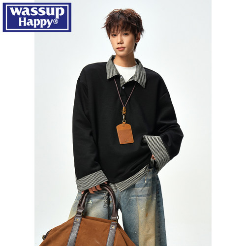 WASSUPHAPPY学院风Polo领卫衣男