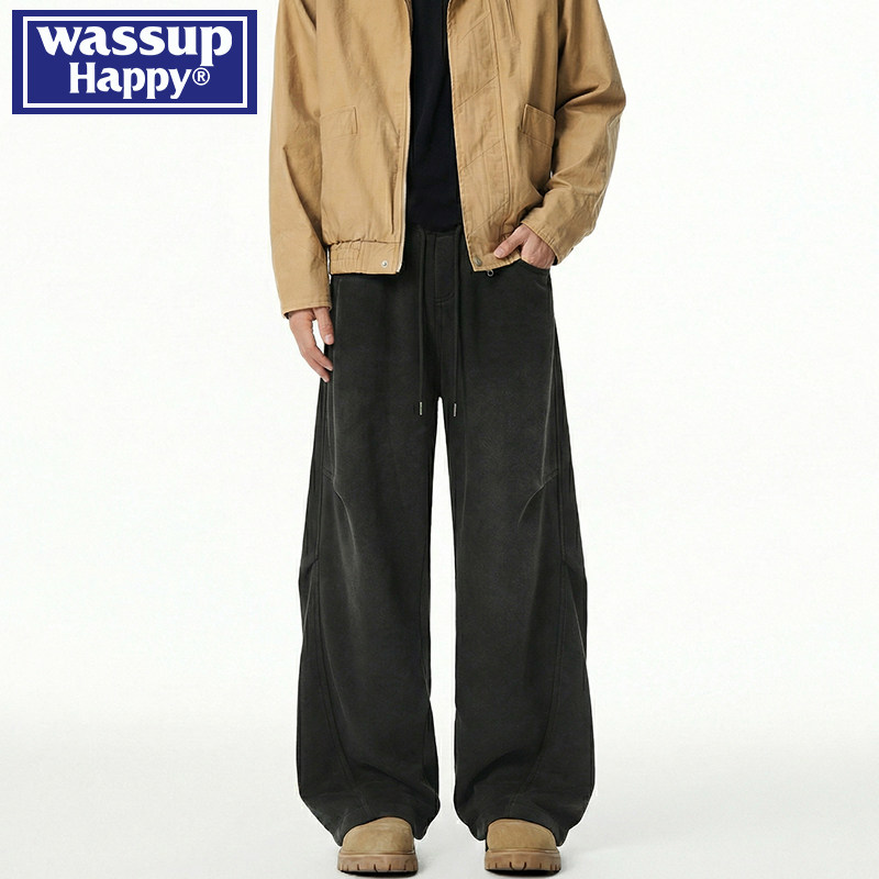 wassup happy美式运动卫裤男春秋季2026新款潮牌宽松阔腿休闲裤子,男装,卫裤,淘宝优惠券,粉丝福利购,淘宝优惠卷