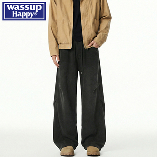 wassup happy美式运动卫裤男春秋季2026新款潮牌宽松阔腿休闲裤子
