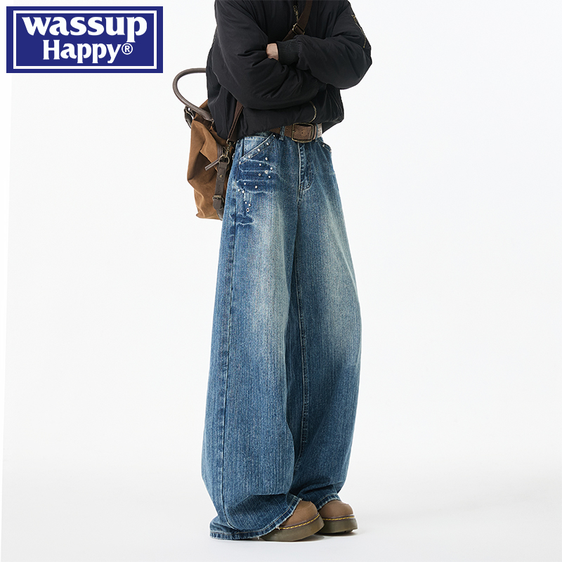 WASSUPHAPPY水洗直筒牛仔裤子男