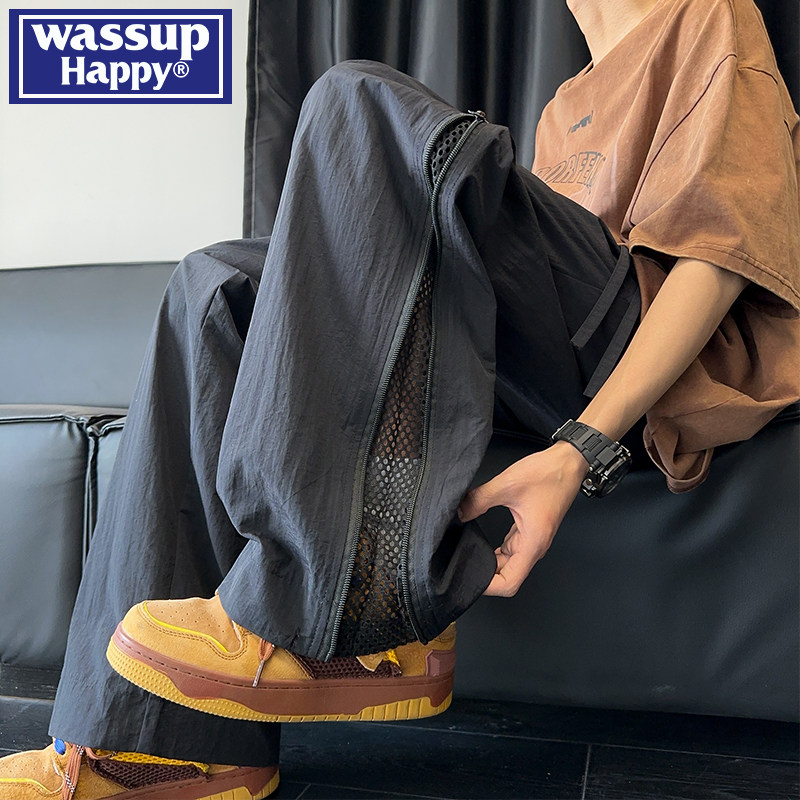 wassup happy美式直筒裤子男士春秋季潮流青少年宽松百搭休闲长裤