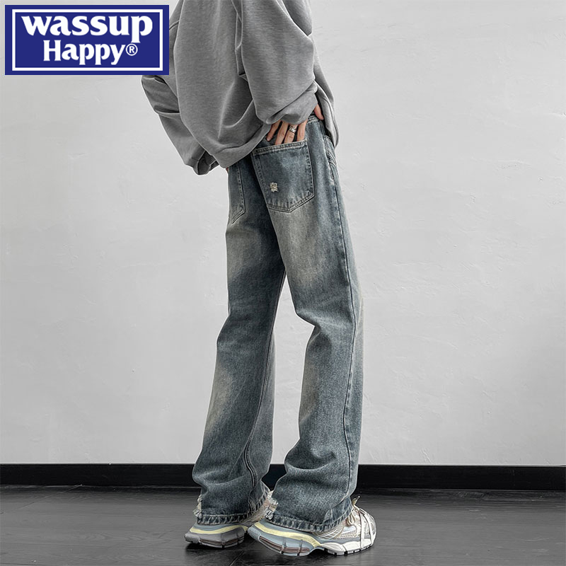 WASSUPHAPPY秋季直筒牛仔裤子男
