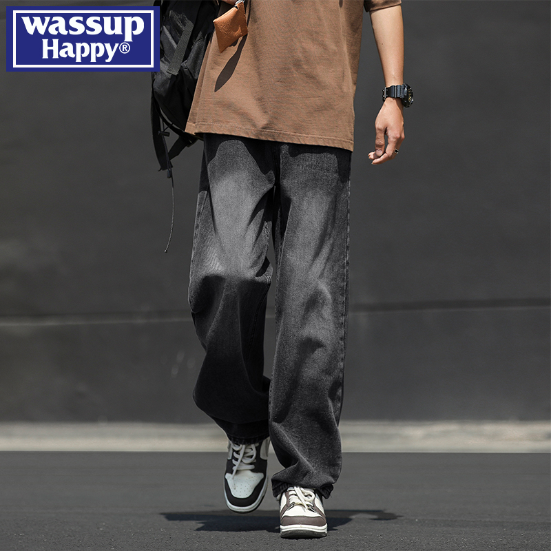 WASSUPHAPPY秋冬直筒牛仔裤子男