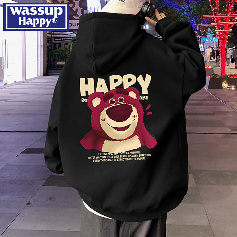 wassup happy纯棉连帽卫衣男士春秋季2026新款青少年宽松休闲上衣